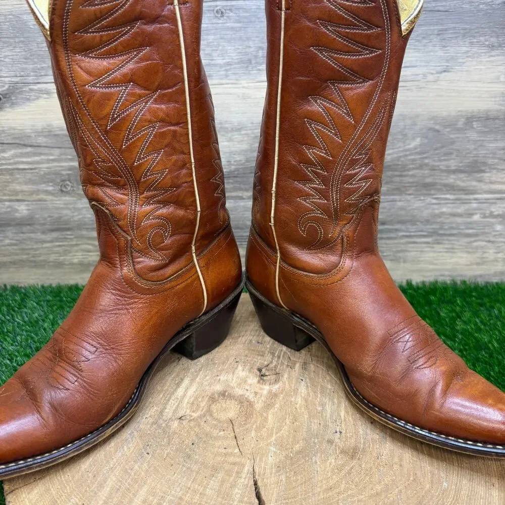 Acme Men - Size 6.5C - Vintage Brown/Cream Western Cowboy Boots Style 40375